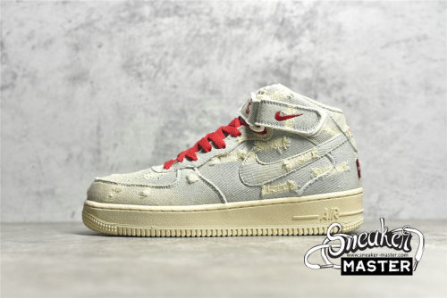 NIKE AIR FORCE 1 MID 07 BEIGE/RED/DENIM 651122-215