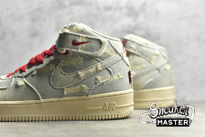 NIKE AIR FORCE 1 MID 07 BEIGE/RED/DENIM 651122-215