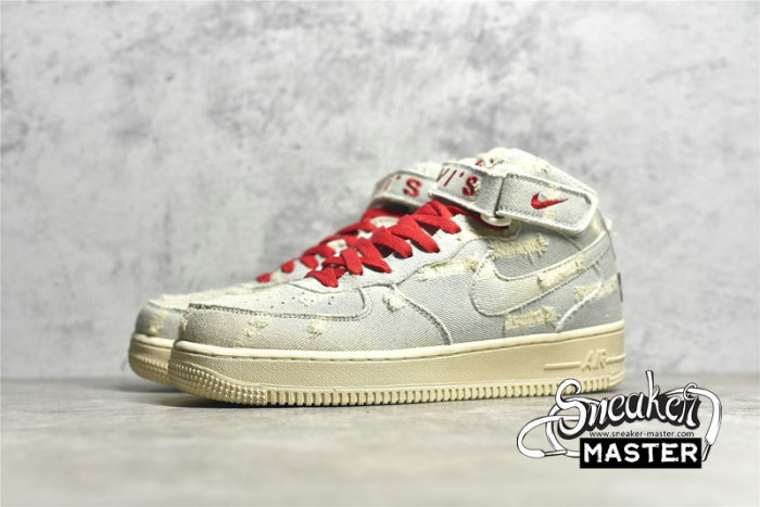 NIKE AIR FORCE 1 MID 07 BEIGE/RED/DENIM 651122-215