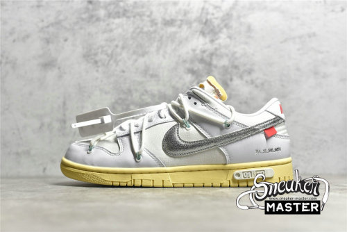 NIKE OFF-WHITE X SB DUNK LOW LOT 01 OF 50 WHITE/METALLIC SILVER/BUTTER DM1602-127