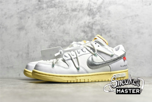 NIKE OFF-WHITE X SB DUNK LOW LOT 01 OF 50 WHITE/METALLIC SILVER/BUTTER DM1602-127