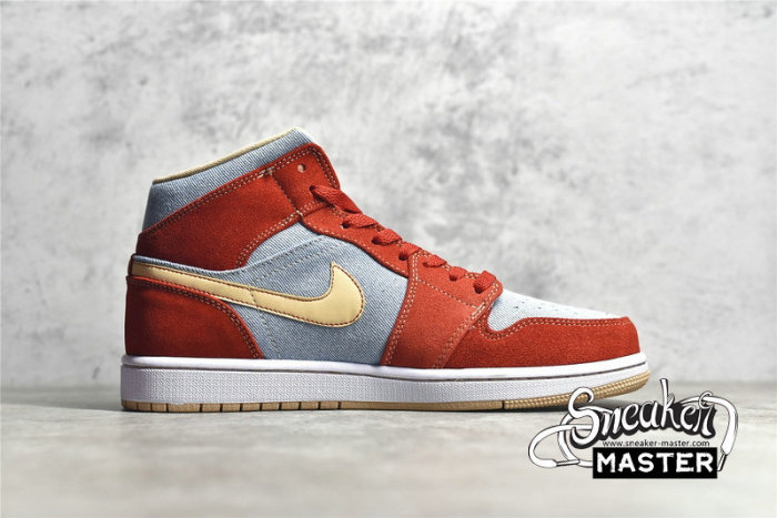 NIKE AIR JORDAN 1 MID DENIM RED CINNABAR/HEMP/WHITE DM4352-600