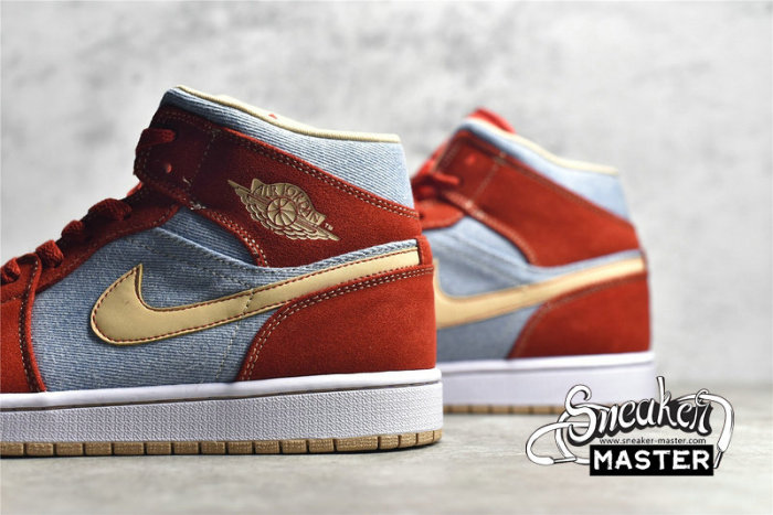 NIKE AIR JORDAN 1 MID DENIM RED CINNABAR/HEMP/WHITE DM4352-600