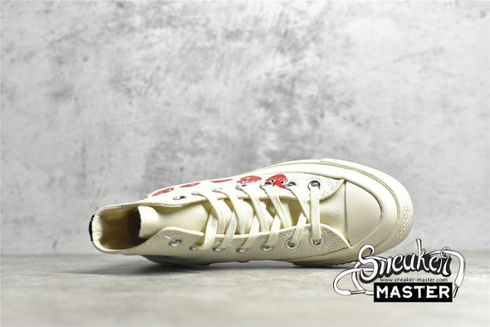 CONVERSE COMME DES GARÇONS PLAY X CHUCK TAYLOR 70S HI TOP MULTI HEART WHITE/WHITE/RED 162972C