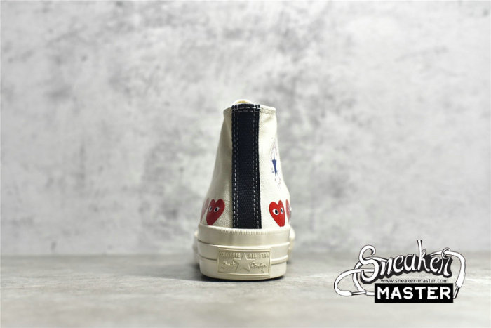 CONVERSE COMME DES GARÇONS PLAY X CHUCK TAYLOR 70S HI TOP MULTI HEART WHITE/WHITE/RED 162972C