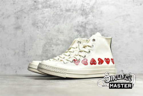 CONVERSE COMME DES GARÇONS PLAY X CHUCK TAYLOR 70S HI TOP MULTI HEART WHITE/WHITE/RED 162972C