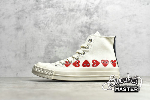 CONVERSE COMME DES GARÇONS PLAY X CHUCK TAYLOR 70S HI TOP MULTI HEART WHITE/WHITE/RED 162972C