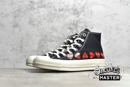 CONVERSE COMME DES GARÇONS PLAY X CHUCK TAYLOR 70S HI TOP MULTI HEART BLACK/RED 162971C