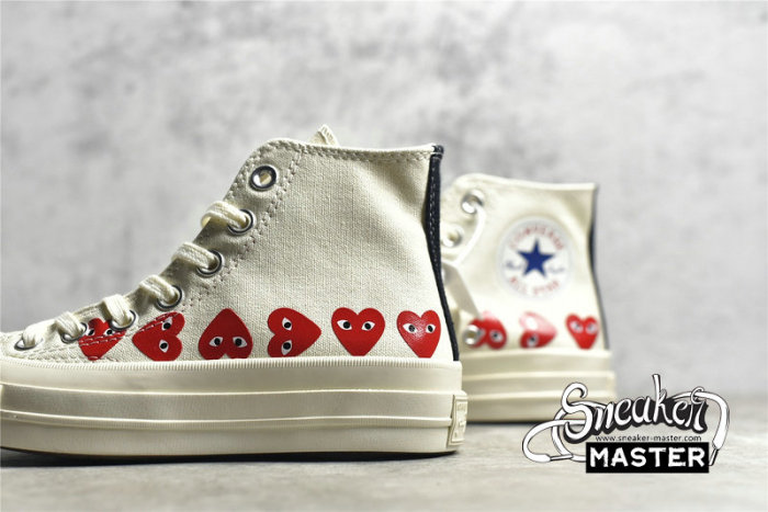 CONVERSE COMME DES GARÇONS PLAY X CHUCK TAYLOR 70S HI TOP MULTI HEART WHITE/WHITE/RED 162972C