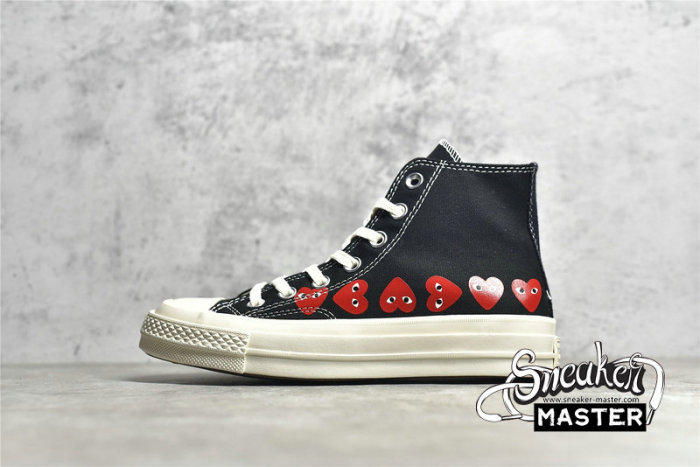 CONVERSE COMME DES GARÇONS PLAY X CHUCK TAYLOR 70S HI TOP MULTI HEART BLACK/RED 162971C