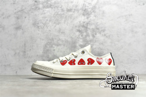 CONVERSE COMME DES GARÇONS PLAY X CHUCK TAYLOR 70S LOW TOP MULTI HEART WHITE/WHITE/RED 162975C