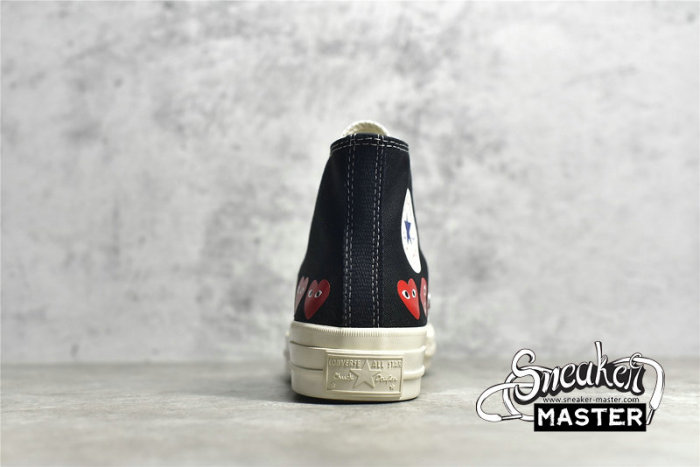 CONVERSE COMME DES GARÇONS PLAY X CHUCK TAYLOR 70S HI TOP MULTI HEART BLACK/RED 162971C