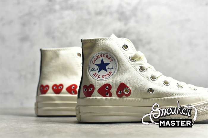 CONVERSE COMME DES GARÇONS PLAY X CHUCK TAYLOR 70S HI TOP MULTI HEART WHITE/WHITE/RED 162972C