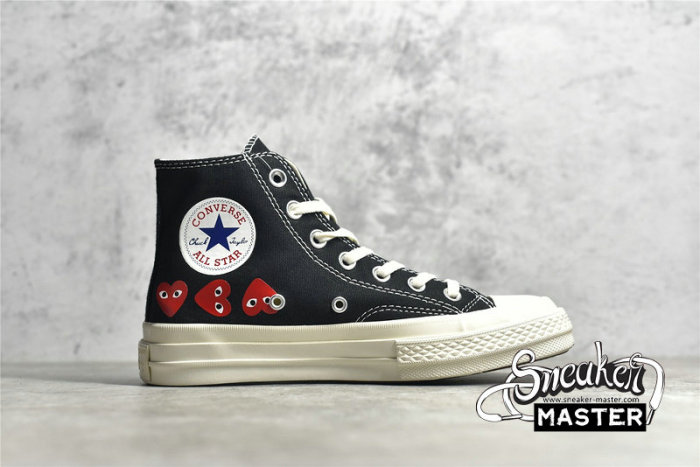 CONVERSE COMME DES GARÇONS PLAY X CHUCK TAYLOR 70S HI TOP MULTI HEART BLACK/RED 162971C