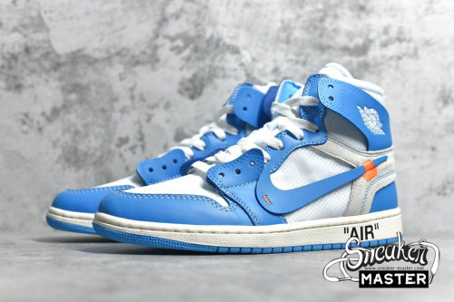 NIKE OFF-WHITE X AIR JORDAN 1 RETRO HIGH OG UNC WHITE/DARK POWDER BLUE-CONE AQ0818-148