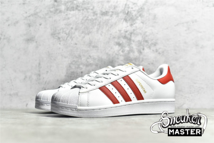 ADIDAS SUPERSTAR FOUNDATION SHOES CLOUD WHITE/SCARLET/GOLD B27139
