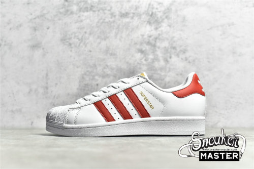 ADIDAS SUPERSTAR FOUNDATION SHOES CLOUD WHITE/SCARLET/GOLD B27139