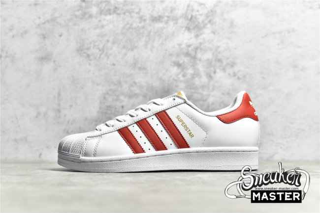 ADIDAS SUPERSTAR FOUNDATION SHOES CLOUD WHITE/SCARLET/GOLD B27139