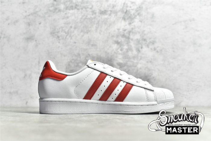 ADIDAS SUPERSTAR FOUNDATION SHOES CLOUD WHITE/SCARLET/GOLD B27139
