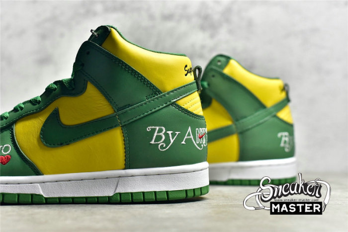 NIKE SUPREME X DUNK HIGH SB BY ANY MEANS BRAZIL VARSITY MAIZE/CLASSIC GREEN-WHITE DN3741-700