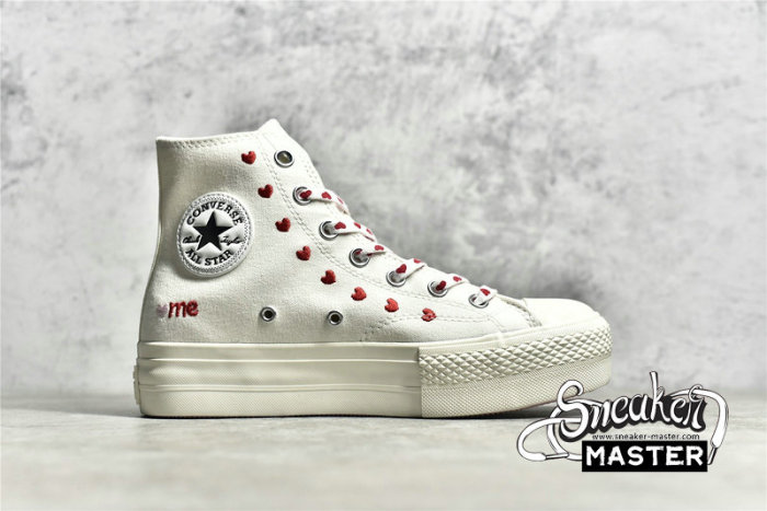 CONVERSE CHUCK TAYLOR ALL STAR LIFT PLATFORM HIGH EMBROIDERED HEARTS VINTAGE WHITE/UNIVERSITY RED A01599C