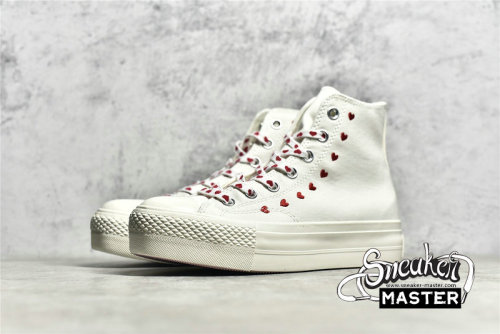 CONVERSE CHUCK TAYLOR ALL STAR LIFT PLATFORM HIGH EMBROIDERED HEARTS VINTAGE WHITE/UNIVERSITY RED A01599C