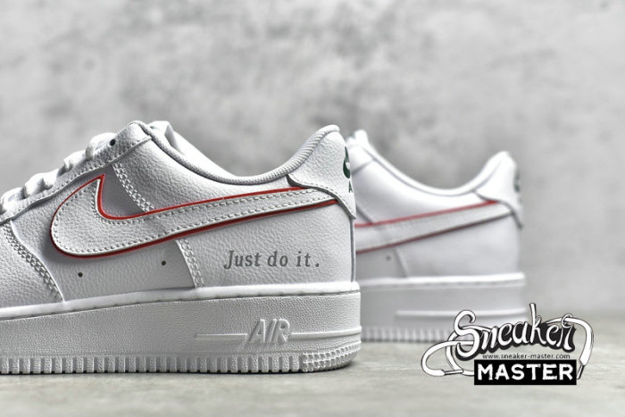 NIKE AIR FORCE 1 LOW JUST DO IT WHITE/NOBLE GREEN/METALLIC SILVER/UNIVERSITY RED DQ0791-100