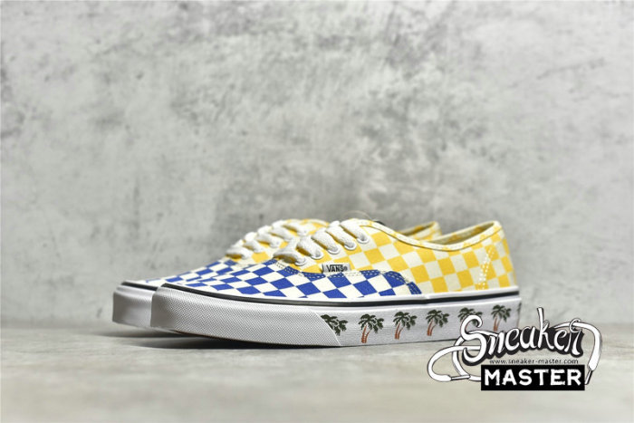 VANS AUTHENTIC SIDEWALL PALM TREES CHECKERBOARD YELLOW/BLUE/WHITE VN0A348A40P