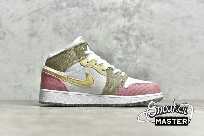 NIKE AIR JORDAN 1 MID SE GS PASTEL GRIND WHITE/VIVID GREEN DJ0338-100