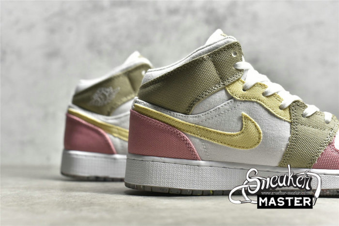NIKE AIR JORDAN 1 MID SE GS PASTEL GRIND WHITE/VIVID GREEN DJ0338-100