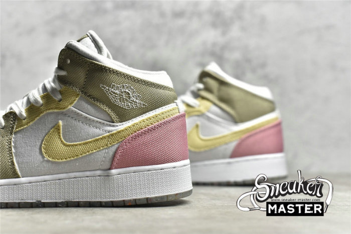 NIKE AIR JORDAN 1 MID SE GS PASTEL GRIND WHITE/VIVID GREEN DJ0338-100