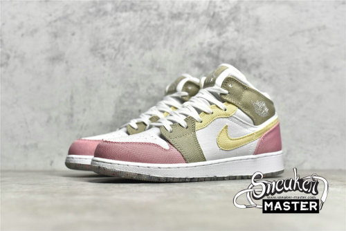NIKE AIR JORDAN 1 MID SE GS PASTEL GRIND WHITE/VIVID GREEN DJ0338-100