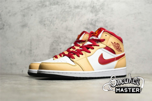 NIKE AIR JORDAN 1 MID WHITE ONYX/WHITE/CARDINAL RED/LIGHT CURRY 554724-201