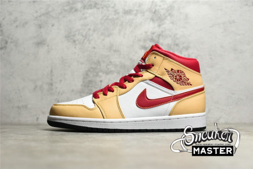 NIKE AIR JORDAN 1 MID WHITE ONYX/WHITE/CARDINAL RED/LIGHT CURRY 554724-201