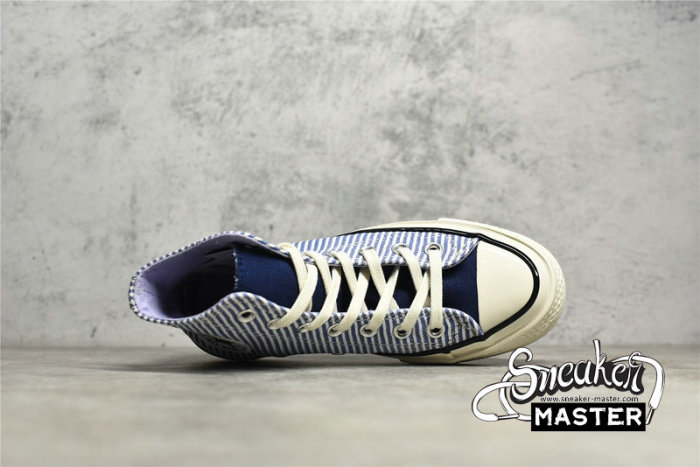 CONVERSE CHUCK TAYLOR ALL-STAR 70S HIGH WASHED INDIGO HICKORY STRIPES WASHED INDIGO/EGRET/BLACK A00472C