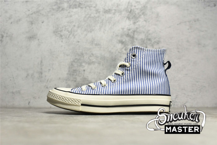 CONVERSE CHUCK TAYLOR ALL-STAR 70S HIGH WASHED INDIGO HICKORY STRIPES WASHED INDIGO/EGRET/BLACK A00472C