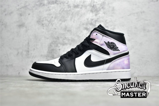NIKE AIR JORDAN 1 MID TIE DYE BLACK/WHITE-AMETHYST WAVE-BLEACHED CORAL DM1200-001