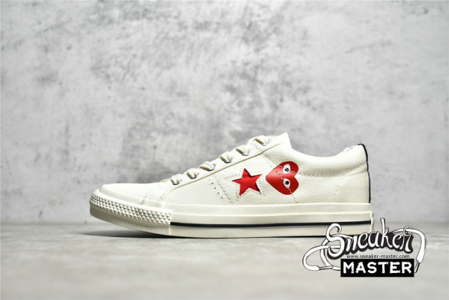 CONVERSE COMME DES GARÇONS PLAY X ONE STAR CLOUD DANCER/RED/WHITE A01792C