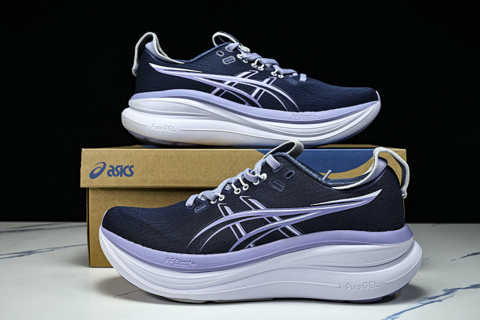 1011C127-402 GEL NIMBUS 28 LOW-TOP RUNNING SHOES NAVY BLUE/PURPLE