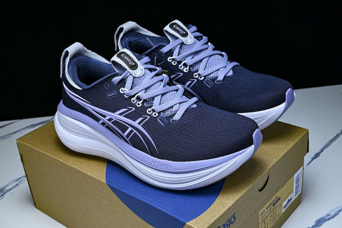 1011C127-402 GEL NIMBUS 28 LOW-TOP RUNNING SHOES NAVY BLUE/PURPLE