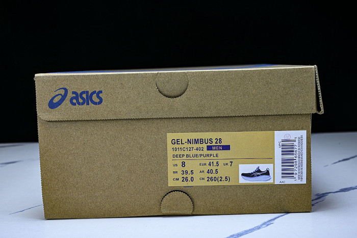 1011C127-402 GEL NIMBUS 28 LOW-TOP RUNNING SHOES NAVY BLUE/PURPLE