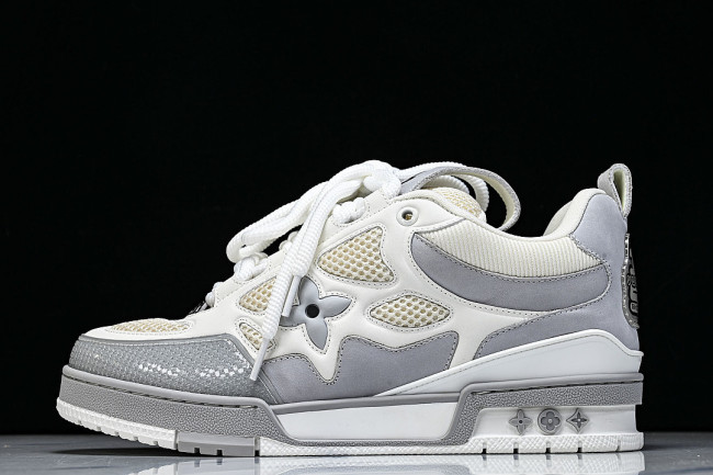 LEATHER CASUAL SPORTS SHOES WHITE/BEIGE/GREY