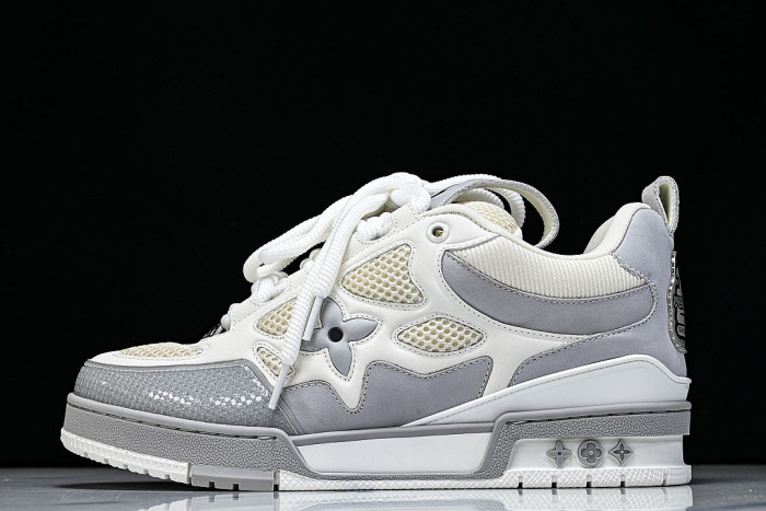 LEATHER CASUAL SPORTS SHOES WHITE/BEIGE/GREY