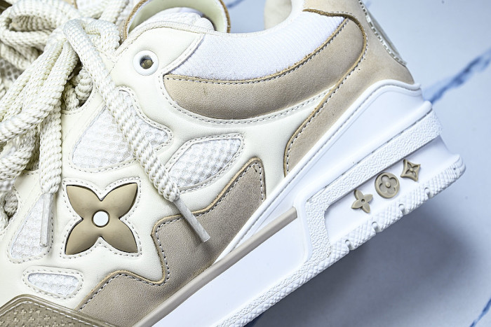 LEATHER CASUAL SPORTS SHOES BEIGE/BROWN/WHITE