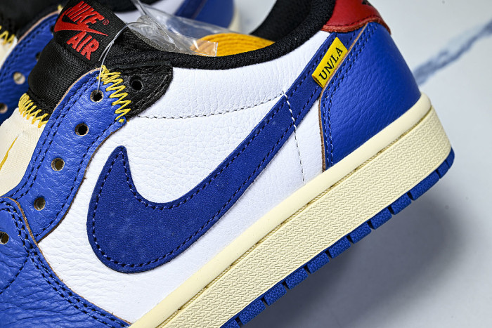 HQ6998-146 FRAGMENT DESIGN UNION AIR JORDAN 1 LOW-TOP CASUAL SNEAKERS WHITE/BLUE/BLACK/RED