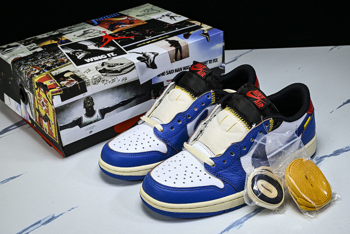 HQ6998-146 FRAGMENT DESIGN UNION AIR JORDAN 1 LOW-TOP CASUAL SNEAKERS WHITE/BLUE/BLACK/RED