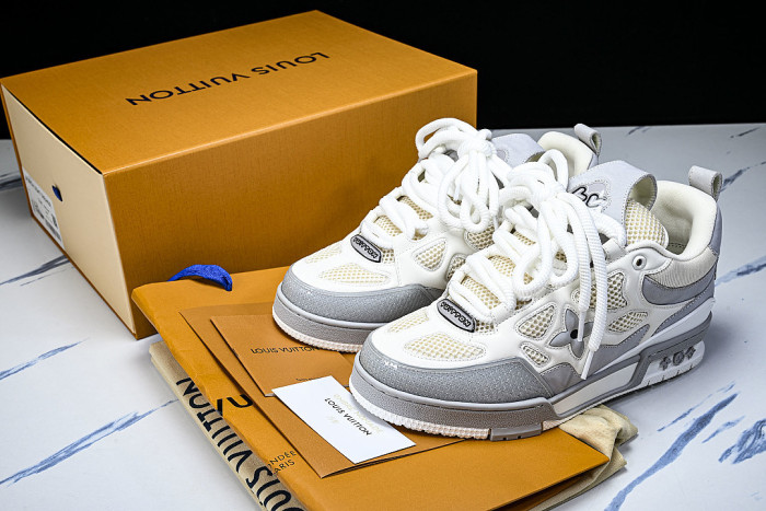 LEATHER CASUAL SPORTS SHOES WHITE/BEIGE/GREY