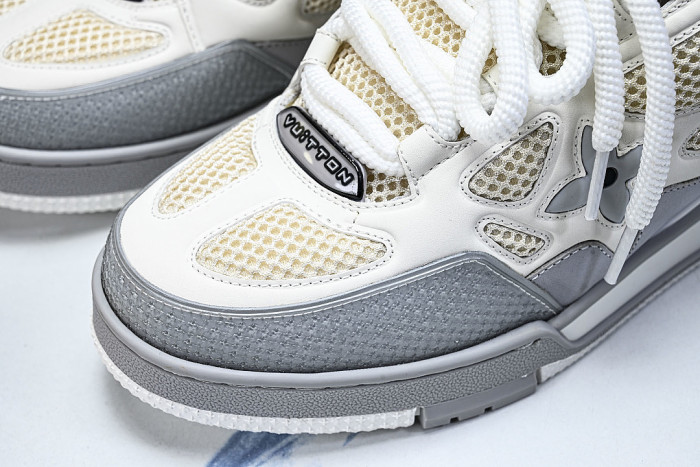 LEATHER CASUAL SPORTS SHOES WHITE/BEIGE/GREY