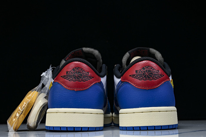 HQ6998-146 FRAGMENT DESIGN UNION AIR JORDAN 1 LOW-TOP CASUAL SNEAKERS WHITE/BLUE/BLACK/RED
