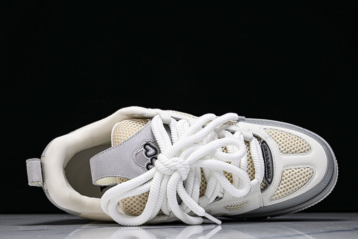 LEATHER CASUAL SPORTS SHOES WHITE/BEIGE/GREY